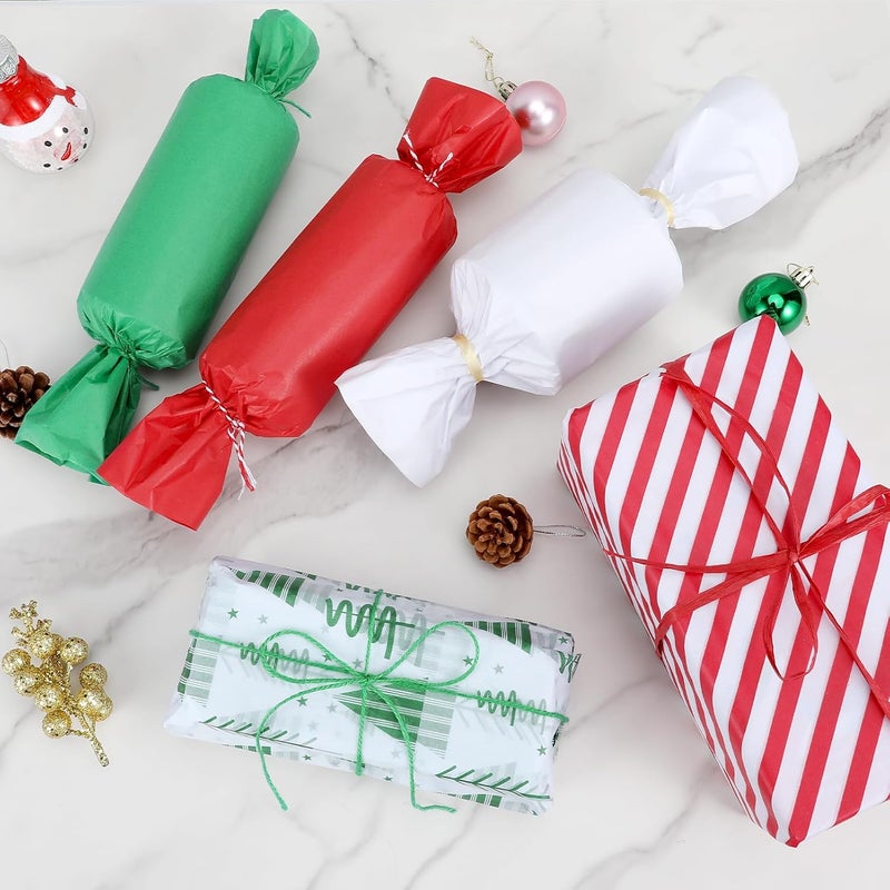 LOADSFUN 120 Sheets Christmas Tissue Paper for Gift Bags, Red Green and White Tissue Paper Bulk Assorted Design Gift Wrapping Paper for Crafts Holiday Decor - Image 2
